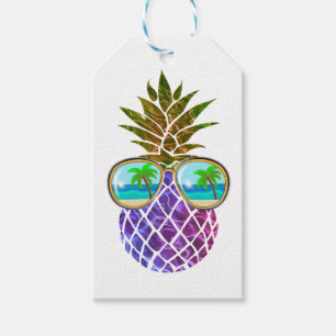 Étiquettes-cadeau Ananas rose violet tropical