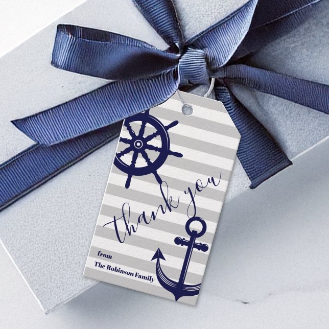 Étiquettes-cadeau Ancre Bateau Roue Merci nautique (Créateur téléchargé)