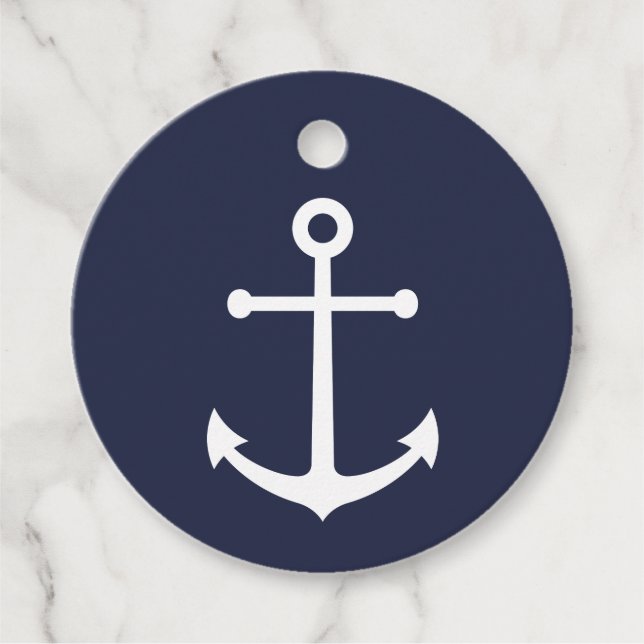 Étiquettes Cadeau Ancre blanche marine sur bleu marine (Devant)
