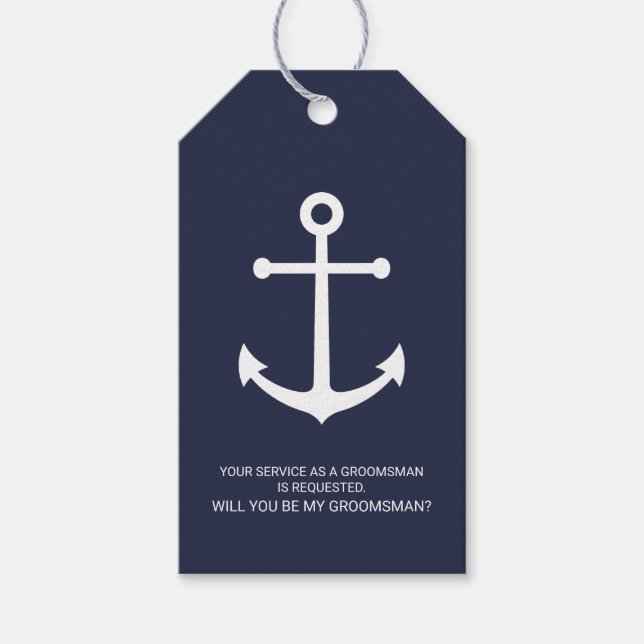 Étiquettes-cadeau Ancre bleue marine Nautique Groomsmen Proposition (Devant)