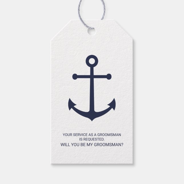 Étiquettes-cadeau Ancre bleue marine nautique Groomsmen Proposition  (Devant)