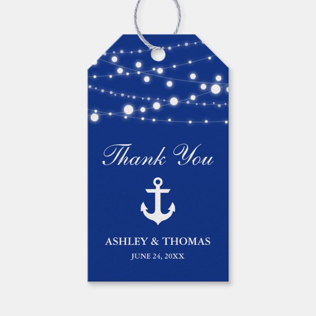 Étiquettes-cadeau Ancre Mariage Nautique Éclairages Bleu (Devant)