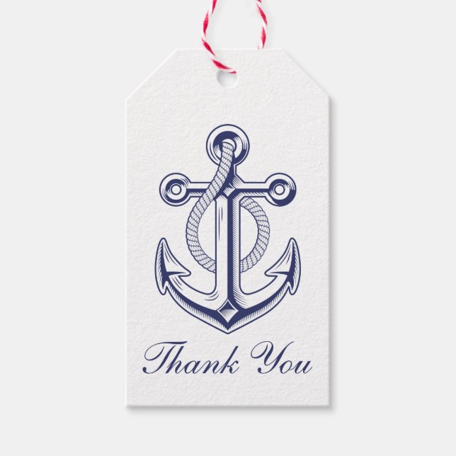 Étiquettes-cadeau Ancre Marine Bleu Mariage nautique Merci (Devant)