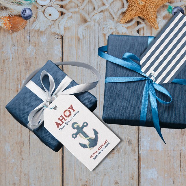 Étiquettes-cadeau Ancre Merci Baby shower nautique (Créateur téléchargé)