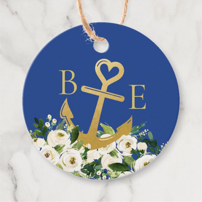 Étiquettes Cadeau Ancre nautique avec Monogramme cardiaque (Devant)