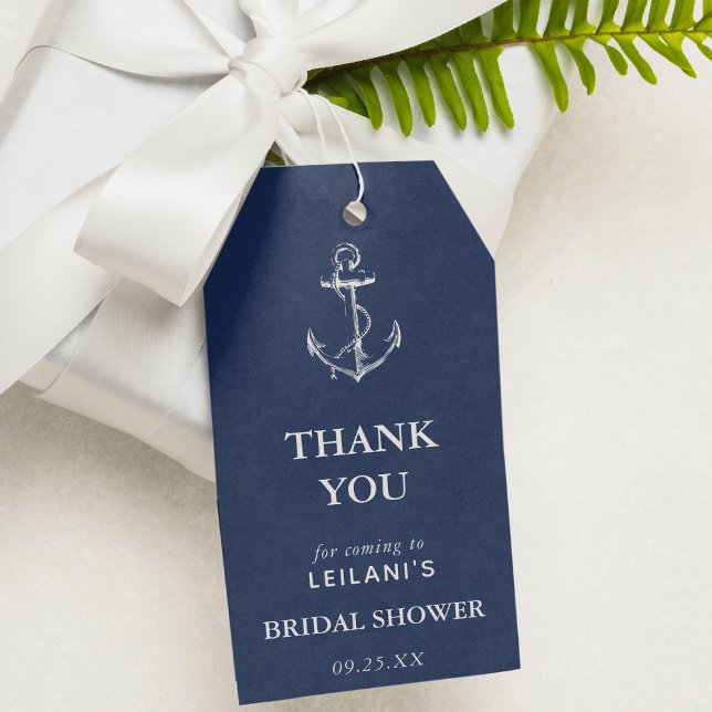 Étiquettes-cadeau Ancre nautique Fête des mariées bleu marine Merci (Créateur téléchargé)