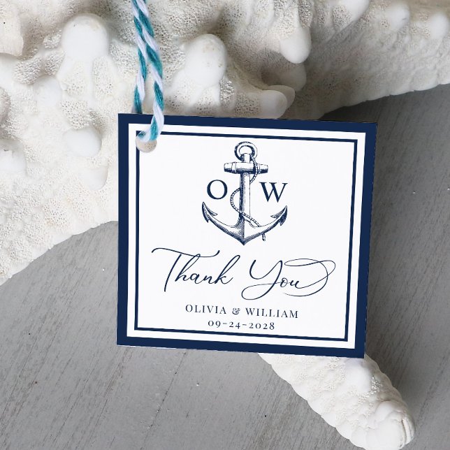 Étiquettes Cadeau Ancre nautique Monogram Merci Mariage (Créateur téléchargé)