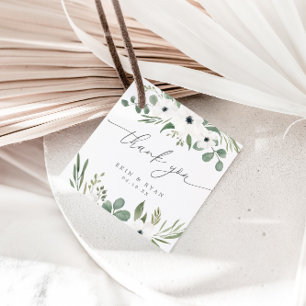 Étiquettes Cadeau Anémones modernes et Dusty Green Eucalyptus Mariag