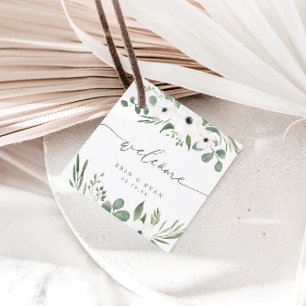 Étiquettes Cadeau Anémones modernes et Dusty Green Eucalyptus Mariag