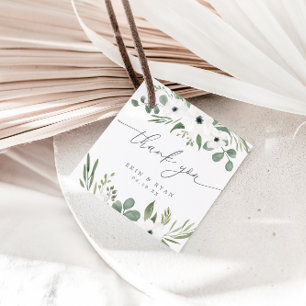 Étiquettes Cadeau Anémones modernes et Dusty Green Eucalyptus Mariag