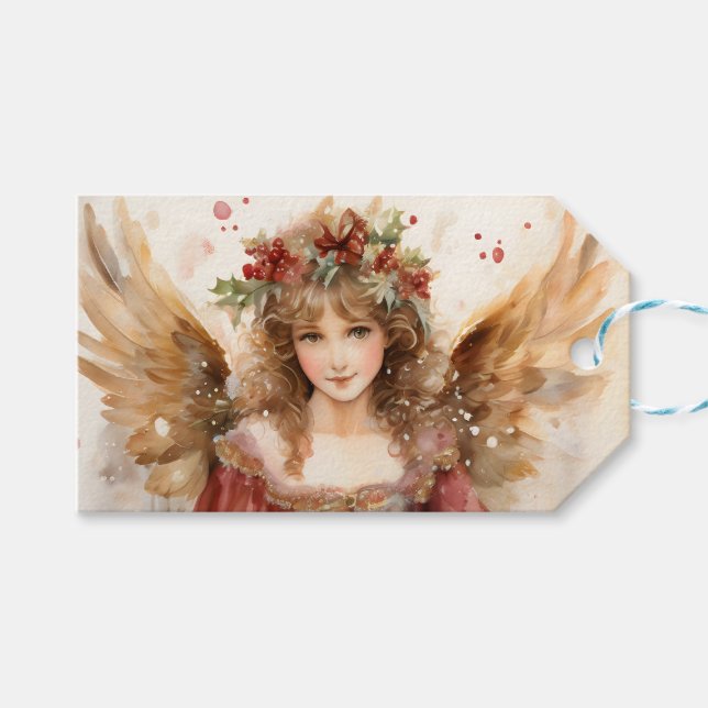 Étiquettes-cadeau Ange aux fleurs Noël (Devant (Horizontal))