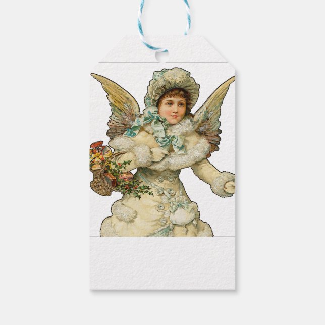 Étiquettes-cadeau Ange de Noël avec panier cadeau (Dos)