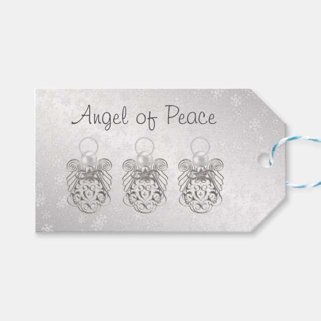 Étiquettes-cadeau Ange de Noël de la paix gris-argent "À : De :" (Devant (Horizontal))
