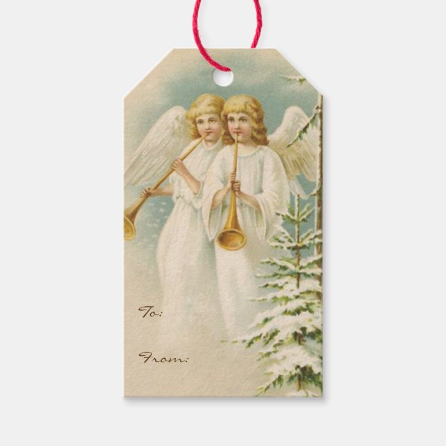 Étiquettes-cadeau Anges de Noël à l'ancienne (Devant)