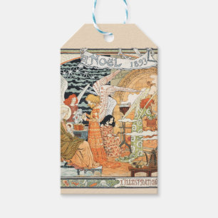 Étiquettes-cadeau Anges de Noël et Madone Art Nouveau vintage