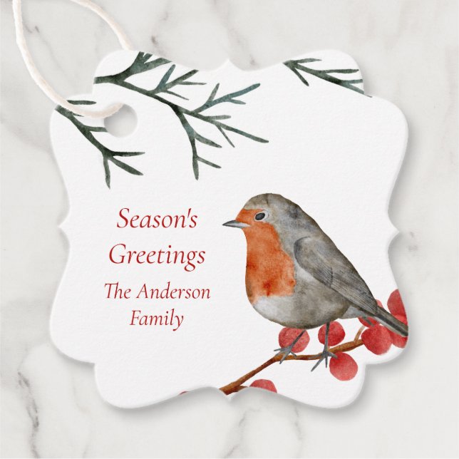 Étiquettes Cadeau Anglais Redmamin Robin Bird Noël (Devant)