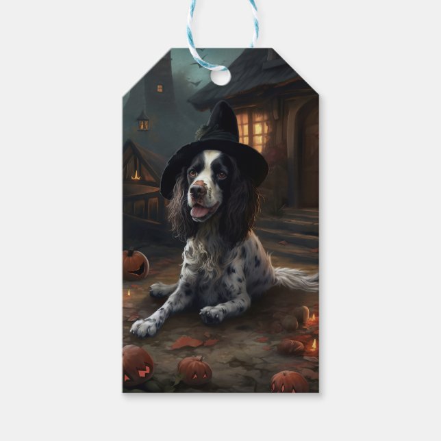 Étiquettes-cadeau Anglais Springer espagnol Citrouille Halloween eff (Devant)