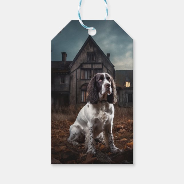Étiquettes-cadeau Anglais Springer espagnol Halloween effroi (Devant)