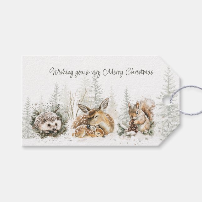 Étiquettes-cadeau Animals Winter Forest Christmas (Devant (Horizontal))