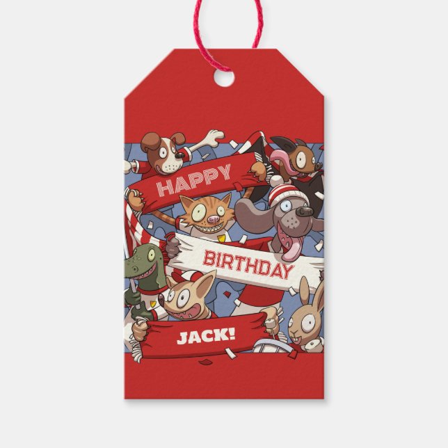 Étiquettes-cadeau Animaux amusants Joyeux Anniversaire Ajouter Votre (Devant)