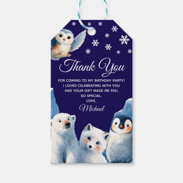 Étiquettes-cadeau Animaux arctiques Merci Anniversaire de enfant d'h (Devant)