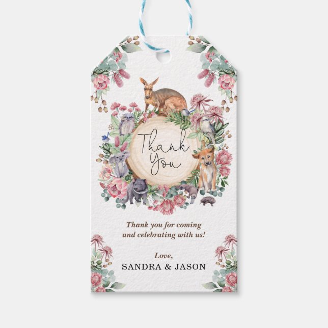 Étiquettes-cadeau Animaux australiens Florals natifs Baby Girl Favor (Devant)