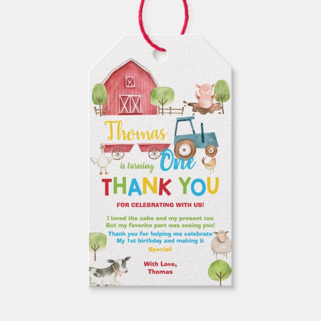 Étiquettes-cadeau Animaux de ferme Barnyard Anniversaire Merci Favor (Devant)