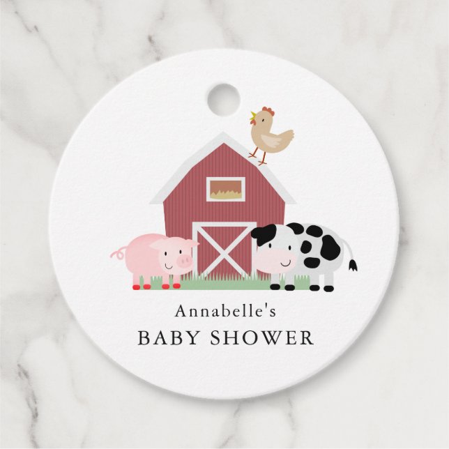 Étiquettes Cadeau Animaux de ferme Barnyard Baby shower blanc Merci (Devant)