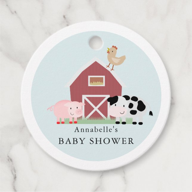 Étiquettes Cadeau Animaux de ferme Barnyard Baby shower bleu Merci (Devant)
