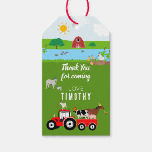 Étiquettes-cadeau Animaux de ferme et tracteur rouge Thème de fête d