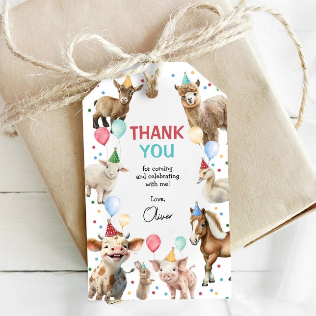 Étiquettes-cadeau Animaux de ferme Grange Balloon Confetti Anniversa (Créateur téléchargé)