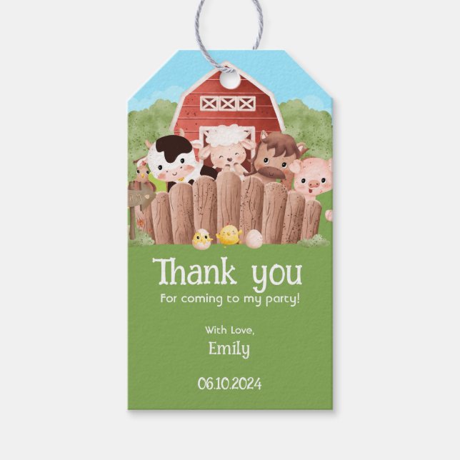 Étiquettes-cadeau Animaux de ferme mignons Anniversaire (Devant)