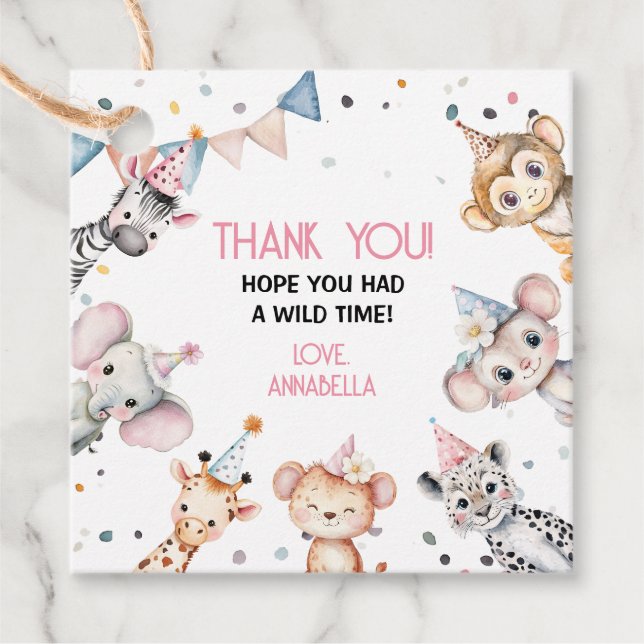 Étiquettes Cadeau Animaux de fête mignonne safari fille anniversaire (Devant)