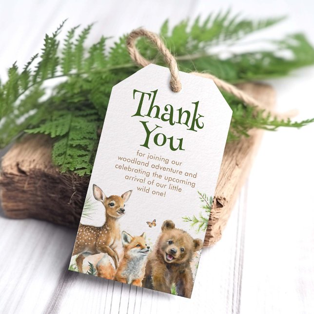 Étiquettes-cadeau Animaux de la forêt Baby Shower Wild One Merci (Woodland Animals Thank You Tags)