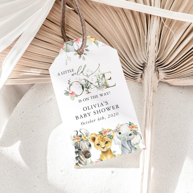 Étiquettes-cadeau Animaux de la jungle, Safari, Fleurs, Baby shower (Créateur téléchargé)