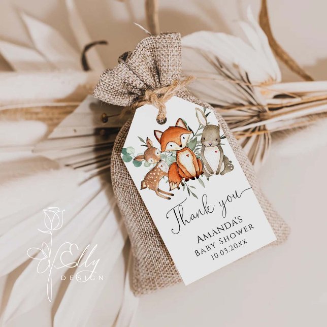Étiquettes-cadeau Animaux des bois Baby shower forestier Merci (Créateur téléchargé)