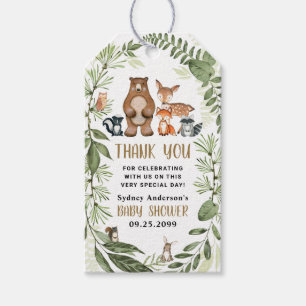 Étiquettes-cadeau Animaux des bois Baby shower vert Merci Faveur