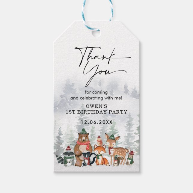 Étiquettes-cadeau Animaux d'hiver mignons Bois Onederland (Devant)