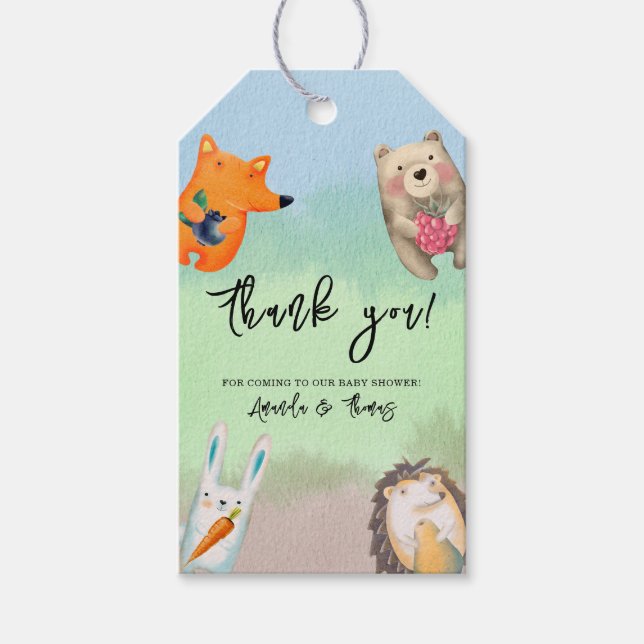 Étiquettes-cadeau Animaux forestiers - merci baby shower (Devant)