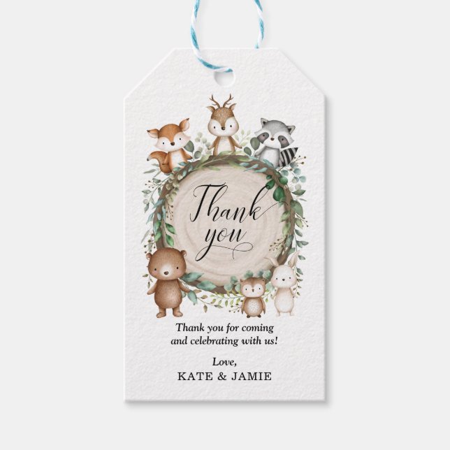 Étiquettes-cadeau Animaux forestiers tendance Baby shower des bois F (Devant)