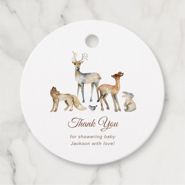 Étiquettes Cadeau Animaux Merci de Baby shower de bois (Devant)
