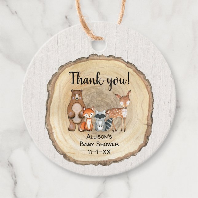 Étiquettes Cadeau Animaux rustiques de bois baby shower neutre pour  (Devant)