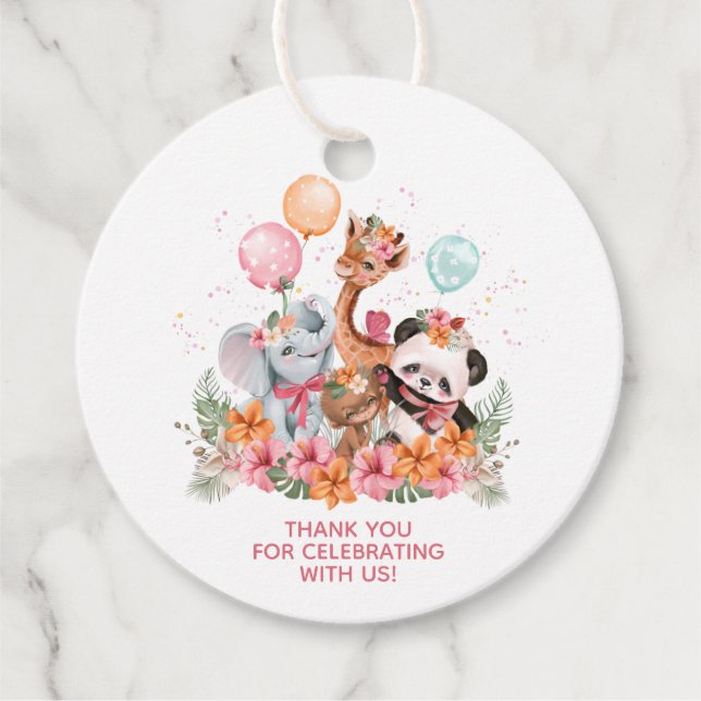 Étiquettes Cadeau Animaux Safari pour filles (Devant)