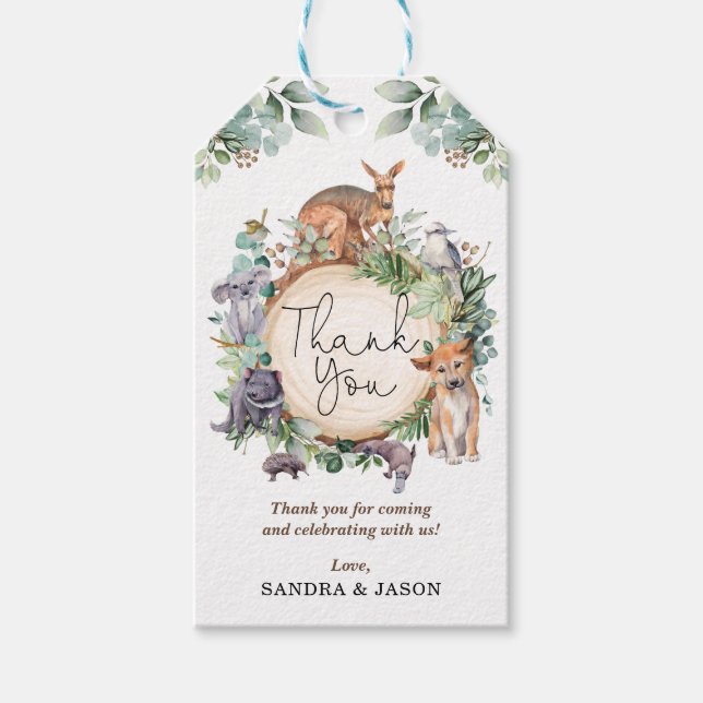Étiquettes-cadeau Animaux sauvages australiens Rustique verdure douc (Devant)