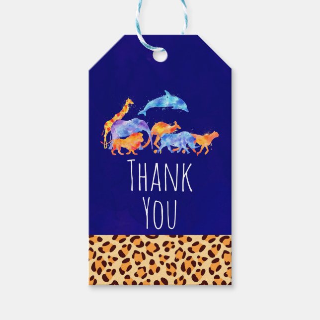 Étiquettes-cadeau Animaux sauvages avec un Merci frontalier Empreint (Devant)