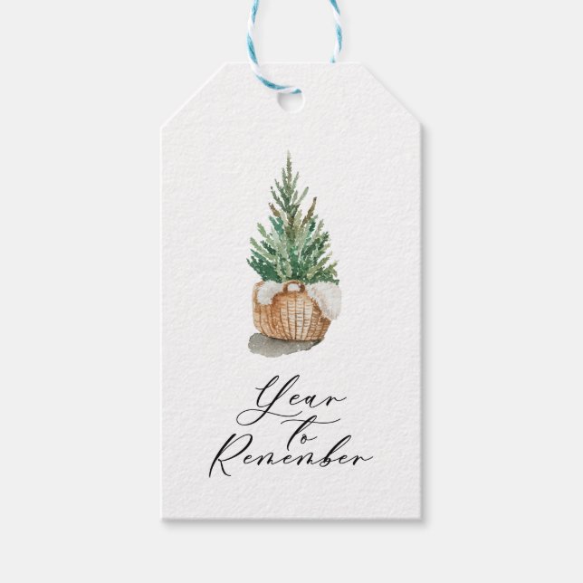 Étiquettes-cadeau année minimale moderne pour se souvenir de l'arbre (Devant)