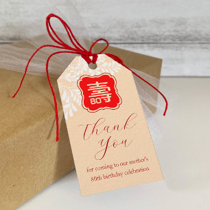 Étiquettes-cadeau Anniversaire chinois de la "longévité" (IVORY)
