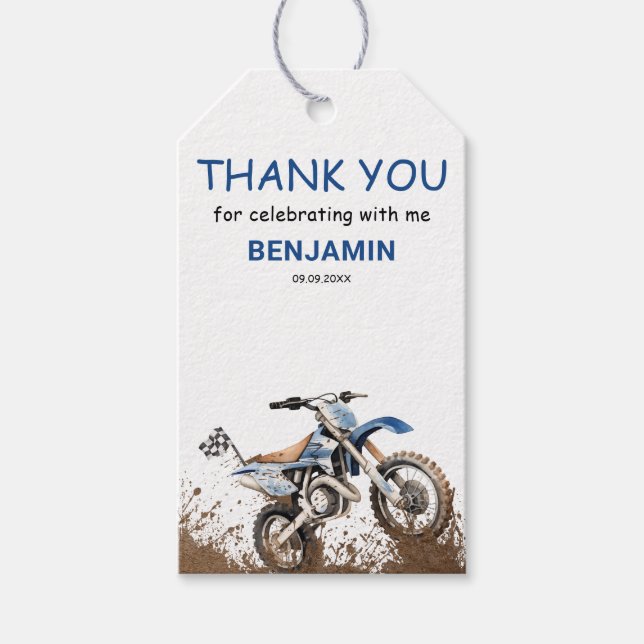 Étiquettes-cadeau Anniversaire de enfant de vélo bleu droit modifiab (Devant)