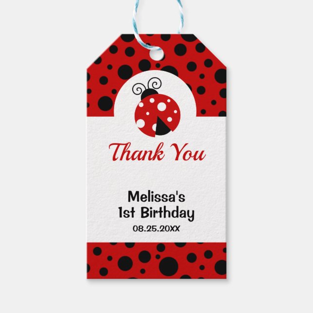 Étiquettes-cadeau Anniversaire de enfant Pois rouge Ladybug (Devant)