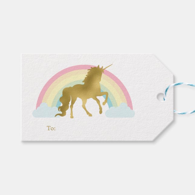 Étiquettes-cadeau Anniversaire de la licorne d'or (Devant (Horizontal))